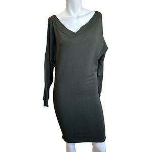 INDAH BODY Baby Ruth Raglan Long Sleeves SweatShirt Tunic Dress 1=Small Green